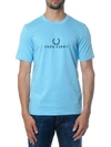 FRED PERRY BLUE COTTON T-SHIRT WITH LOGO PRINT,10665232