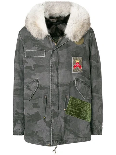 Mr & Mrs Italy Embroidery Camouflage Midi Parka In Grey Black-dk