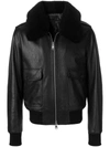 AMI ALEXANDRE MATTIUSSI ZIPPED JACKET WITH QUILTED LINING AND SHEARLING COLLAR