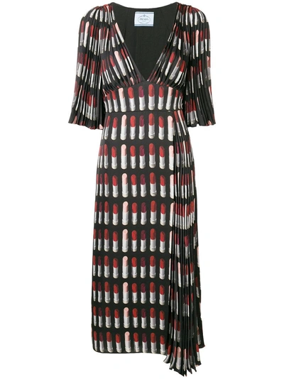 Prada Lipstick Print Twill Dress In Black