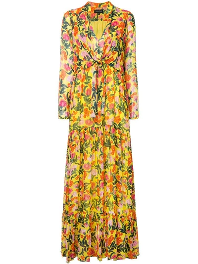 Saloni Alexia Tiered Floral-print Silk-chiffon Maxi Dress In Yellow
