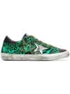 GOLDEN GOOSE GREEN, BLACK AND SILVER SUPERSTAR LEOPARD PRINT LEATHER SNEAKERS