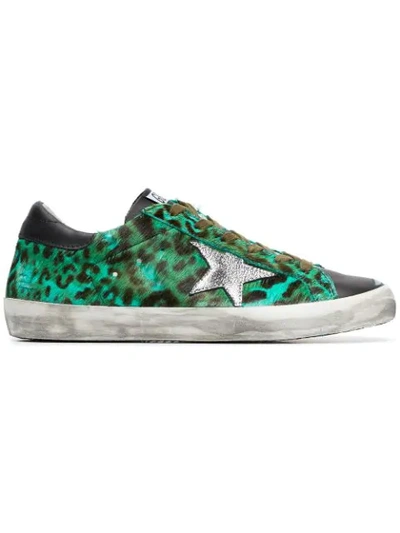 Golden Goose Green, Black And Silver Superstar Leopard Print Leather Trainers