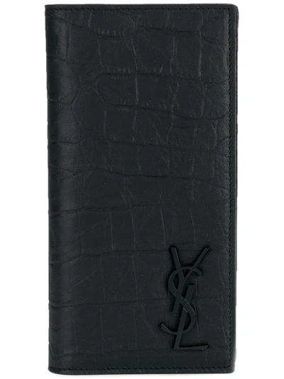 Saint Laurent Croc-embossed Leather Card Holder In Black