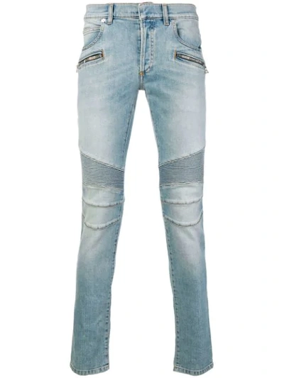 Balmain Skinny Biker Jeans In Blue