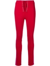 BEN TAVERNITI UNRAVEL PROJECT UNRAVEL PROJECT LACE-UP SKINNY TROUSERS - RED