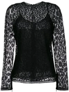 Givenchy Crewneck Long-sleeve Fitted Sheer Leopard Lace Top In Black