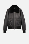 AMI ALEXANDRE MATTIUSSI ZIPPED JACKET WITH QUILTED LINING AND SHEARLING COLLAR,H18L30252312813521