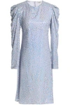 NINA RICCI WOMAN RUFFLE-TRIMMED METALLIC SILK-GEORGETTE DRESS SKY BLUE,US 5016545970024825
