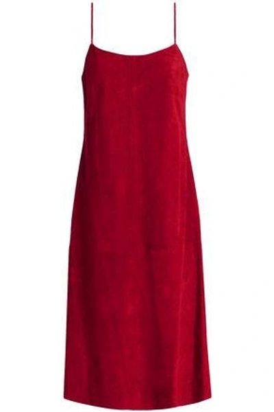 Theory Telson Suede Crepe Dyed Slip Dress In Dark Crimson