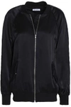 EQUIPMENT WOMAN SATIN-TRIMMED WASHED-SILK BOMBER JACKET BLACK,US 14693524283548973