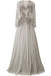 JENNY PACKHAM BLANCHE METALLIC SEQUINED TULLE GOWN