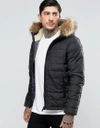 SCHOTT QUILTED PADDED HOODED JACKET DETACHABLE FAUX FUR TRIM - BLACK,ROCKY2BLACK