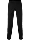 THOM BROWNE SEAMED ELASTIC STRIPE SKINNY WOOL TROUSER