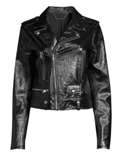 Elie Tahari Jacalyn Patent Leather Moto Jacket In Black
