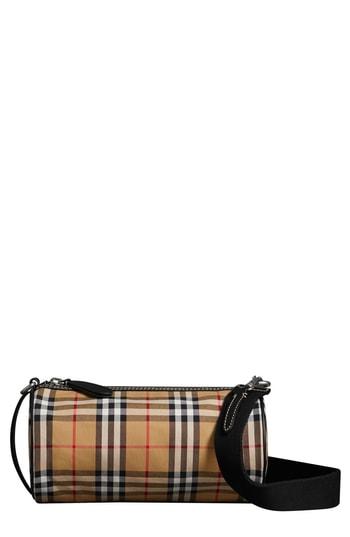 burberry kennedy small vintage check barrel bag