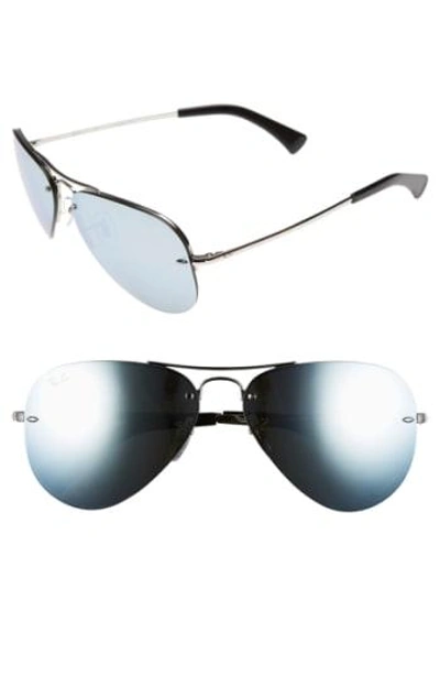 Ray Ban Rb3449 59mm Mirrored Semi-rimless Aviator Sunglasses In Green/ Mirror