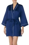 Kate Spade Cat Nap Charmeuse Short Robe In Navy
