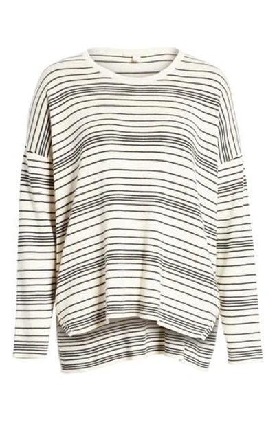 Eileen Fisher Long-sleeve Striped Organic Cotton Sweater In Soft White/ Black
