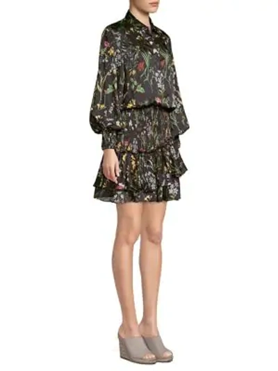 Alexis Rianna Long-sleeve Floral-print Satin Dress In Yellow