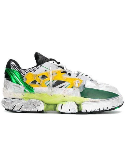 Maison Margiela White And Green Leather Addict Sneakers In Grey