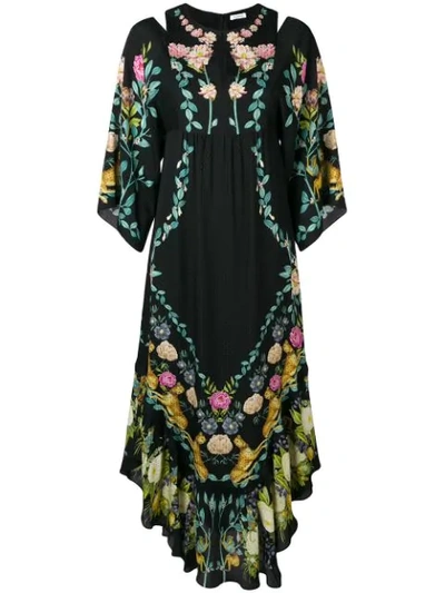 Vilshenko Asymmetric Hem Floral Dress In Black