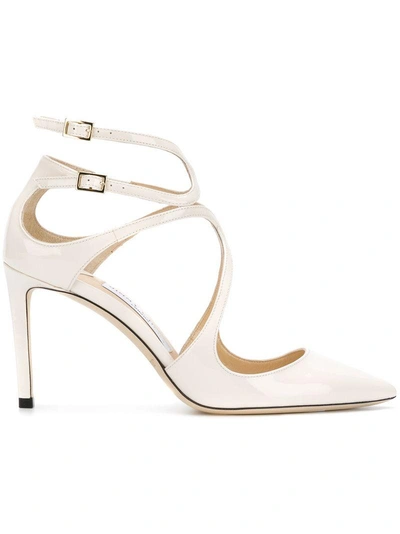Jimmy Choo 85mm Lancer Patent Leather Pumps In White
