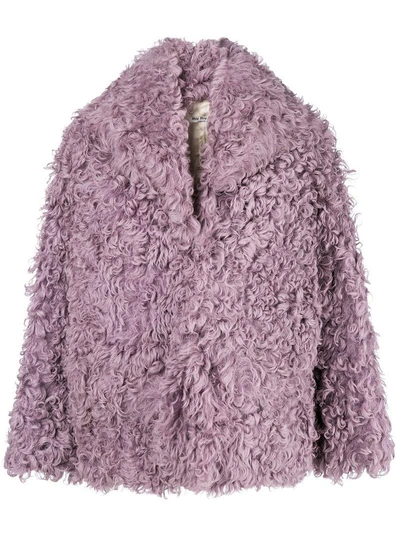 Miu Miu Single Breasted Curly Shearling Jacket In Pink