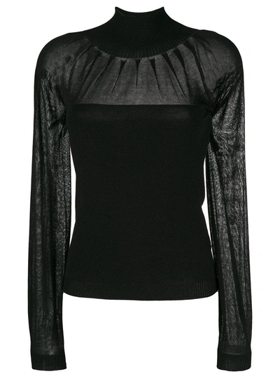 Blumarine Sheer Panel Fitted Sweater In Black
