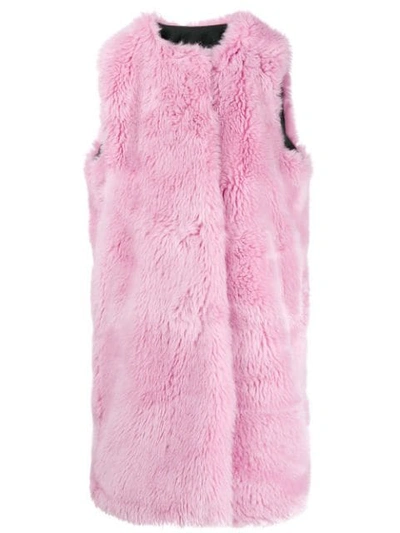Msgm Faux Fur Long Gilet In Pink