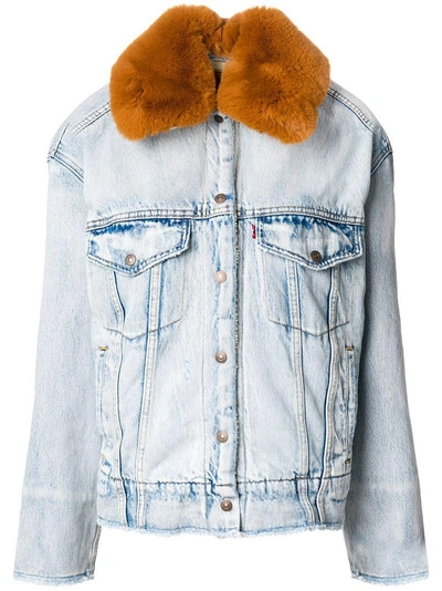 Levi's Oversize Faux Shearling Lined Denim Trucker Jacket With Removable Faux Fur Collar In Blue