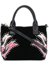 PINKO PINKO EMBROIDED STUDDED SHULDER BAG - BLACK