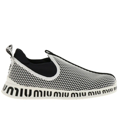 Miu Miu Logo-print Neoprene And Mesh Slip-on Sneakers In White