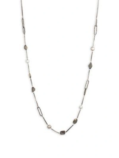 Alexis Bittar Brutalist Butterfly Beaded Stone Station Necklace In Silver