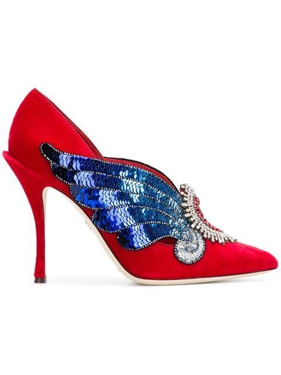Dolce & Gabbana 爱心镶嵌牛皮高跟鞋 In Red