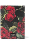 DOLCE & GABBANA FLORAL-PRINT TEXTURED-LEATHER PASSPORT COVER