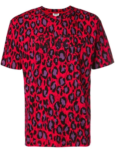 Kenzo Men's Neon Leopard-print T-shirt, Medium Red