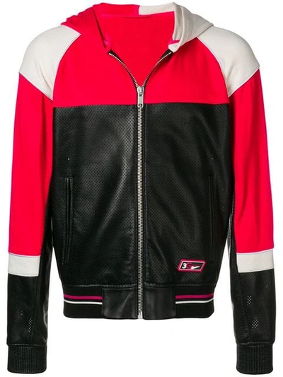Givenchy Men's Colourblock Perforated Leather Zip-front Hoodie Jacket In Black,red,white
