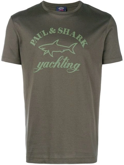 Paul & Shark Logo Print T In Green