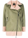 TWINSET TWIN-SET FAUX SHEARLING BIKER JACKET - GREEN