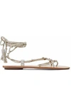 LOEFFLER RANDALL WOMAN BO CRYSTAL-EMBELLISHED BRAIDED METALLIC SUEDE SANDALS SILVER,GB 7789028784050668