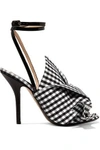 N°21 N°21 WOMAN LEATHER-TRIMMED KNOTTED GINGHAM CANVAS SANDALS BLACK,3074457345619092576