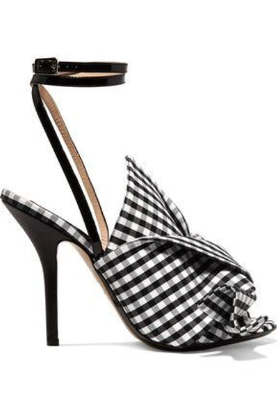 N°21 Woman Leather-trimmed Knotted Gingham Canvas Sandals Black