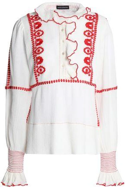 Antik Batik Woman Ruffle-trimmed Embroidered Cotton Blouse White In Nocolor