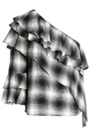 ALICE AND OLIVIA WOMAN HILARIA ONE-SHOULDER RUFFLED CHECKED FLANNEL TOP BLACK,US 14693524283006263