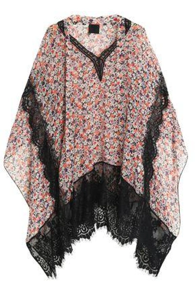 Anna Sui Lace-trimmed Floral-print Silk-georgette Top In Ivory