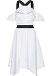 DEREK LAM 10 CROSBY WOMAN COLD-SHOULDER RUFFLED COTTON-POPLIN DRESS WHITE,US 1016843419788512