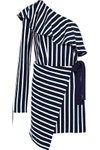 GOEN J GOEN.J WOMAN ONE-SHOULDER STRIPED COTTON-JERSEY WRAP MINI DRESS NAVY,3074457345619242267