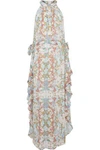 PIERRE BALMAIN RUFFLED PRINTED SILK CREPE DE CHINE MIDI DRESS,3074457345619193247