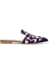 MALONE SOULIERS MALONE SOULIERS WOMAN MARIANNE LEATHER-TRIMMED APPLIQUÉD SUEDE SLIPPERS INDIGO,3074457345619099422